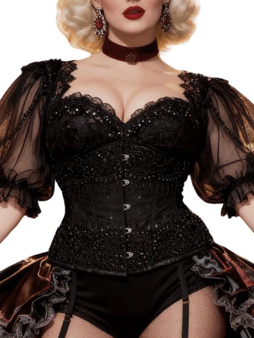 Black Satin Embroidered Waist Reducing Underbust Corset Sz 26